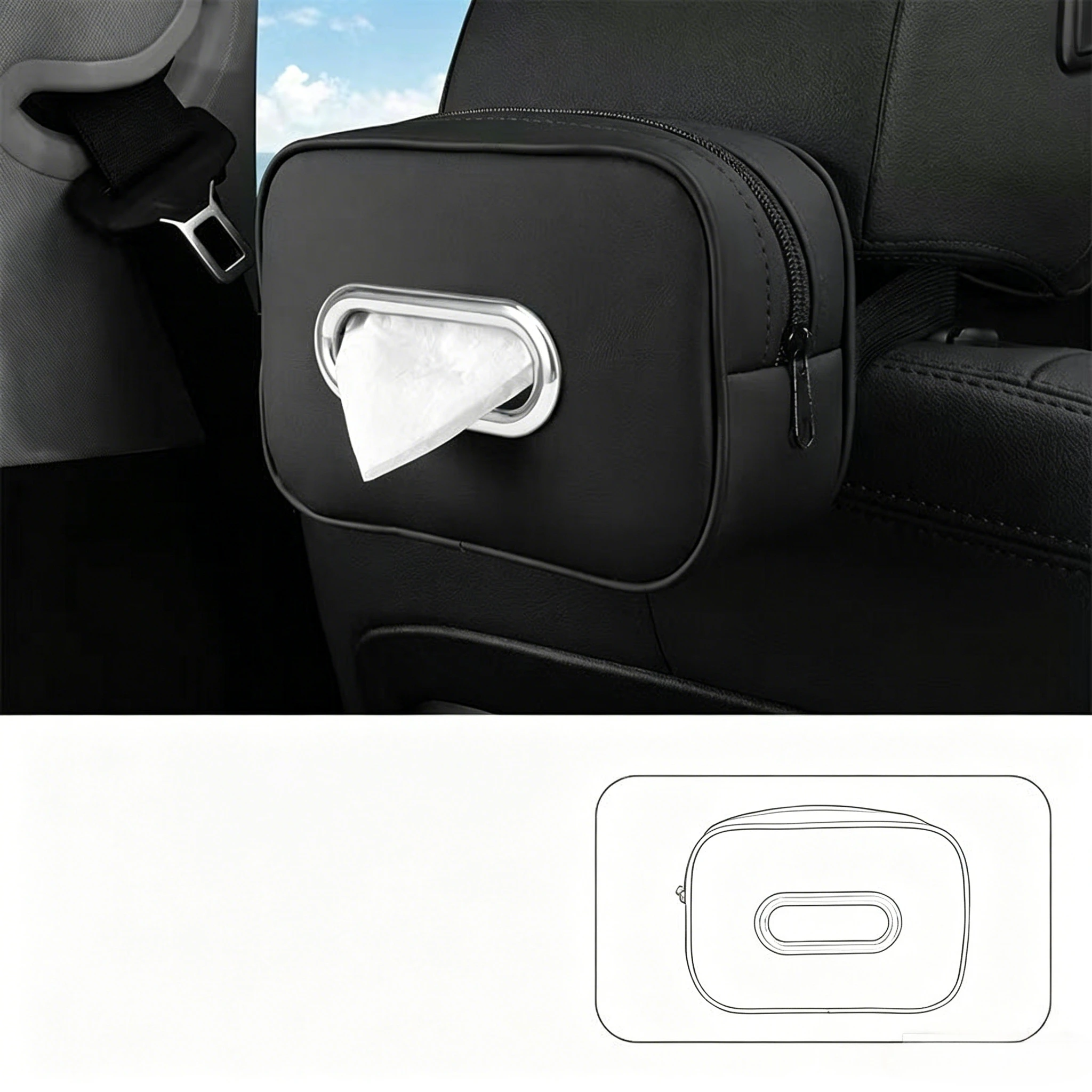1pc PU Leather Car Tissue Box - Elegant Stitching, Durable Armrest Organizer, Compact Design, Efficient Space Use