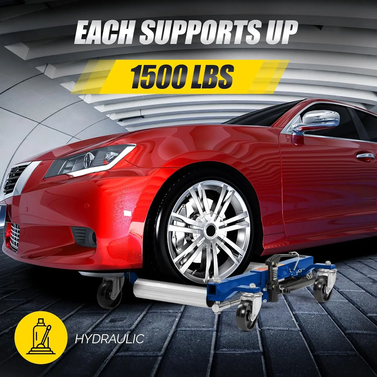 مجموعة مقبس دوللي لعجلة السيارة مكونة من 4 قطع، زلاجات سيارة هيدروليكية بوزن 1500 رطل، مقبس تحديد موضع السيارة بعجلة 12 بوصة