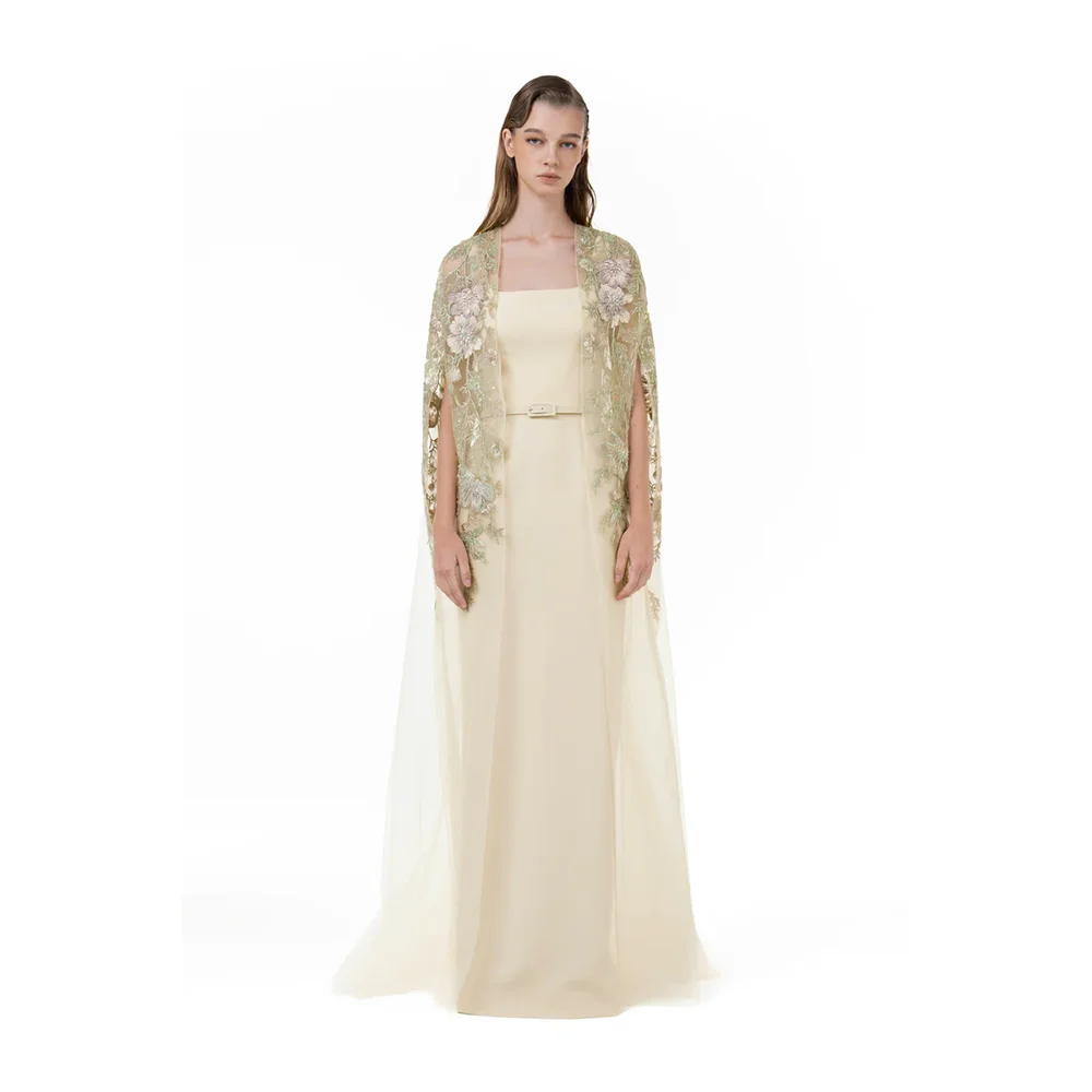 

Customized Square Neck Long Evening Dresses Elegant Formal Occasion Prom Gowns Flowers 2025 Floor Length Prom Dresses