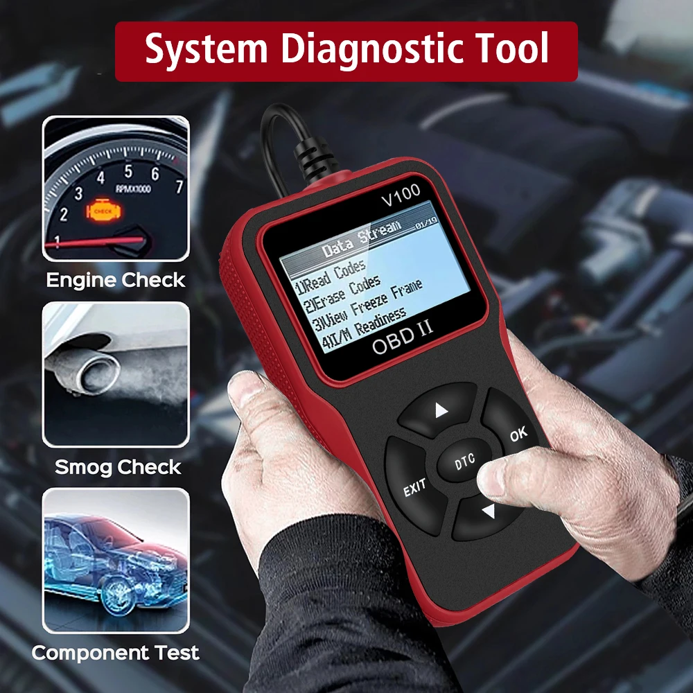 ユニバーサルOBD2スキャナー 車両診断ツール V100 OBD2コードリーダー 16ピンデジタルディスプレイ