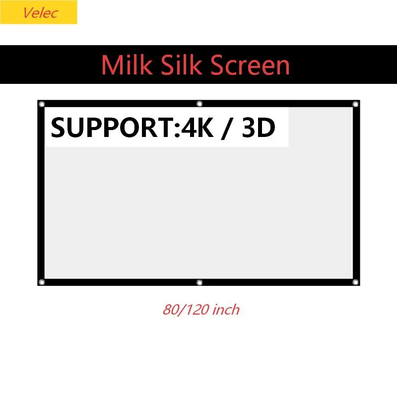 

Velec Portable Bean Projector Screen Milk Silk Curtain Support 4K 3D Anti-Light 80/120in Projection Screen 170° View Angle Home