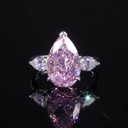 GEM'S BALLET Pear-shaped Baguette Diamond-fire CZ- Diamond Pink Three Stone Engagement Ring 925 Sterling Silver Promise Ring