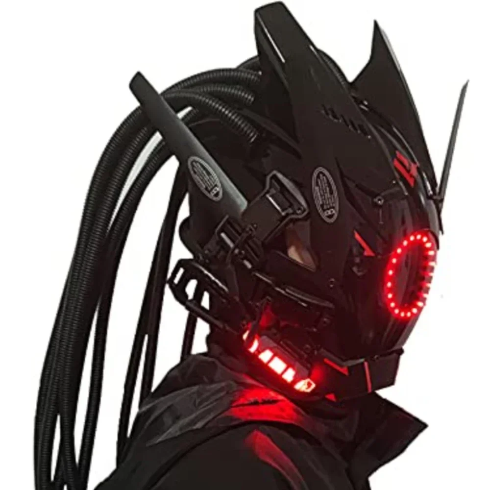 

Hot 2077 Cyberpunk Mask Round Lights With Woven Masks Role-playing Halloween Suitable For Party Music Festival Accessories Gift