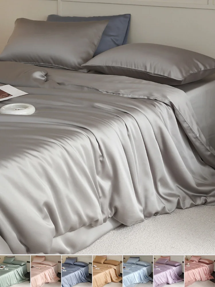 Mulberry Silk Duvet Cover 1PC Quilt Cover Solid Color Smooth Comforter Cover with Zipper Closure Double King Queen Size Bedding
