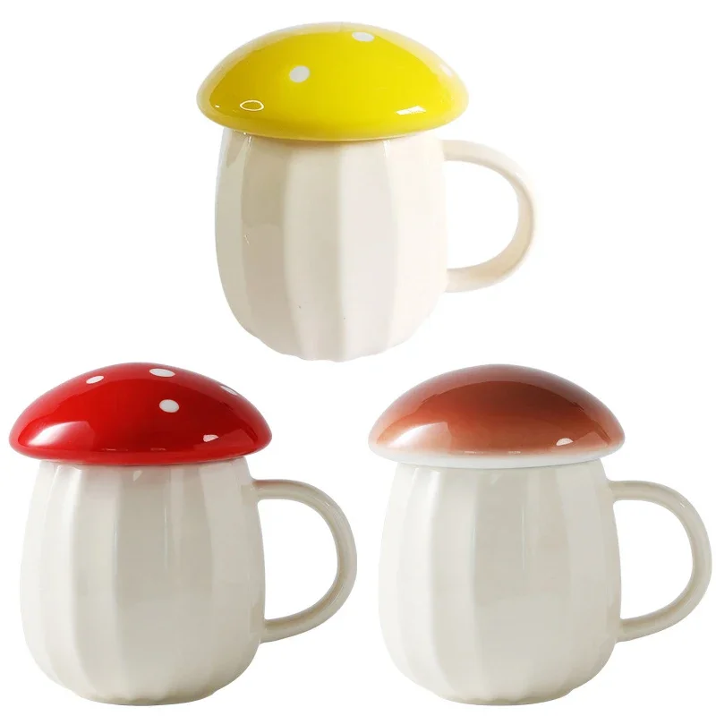 New Style Creative Cartoon Mushroom Theme Water Bottle Mug Cup, Ceramic Material, Grey And Red Two Color