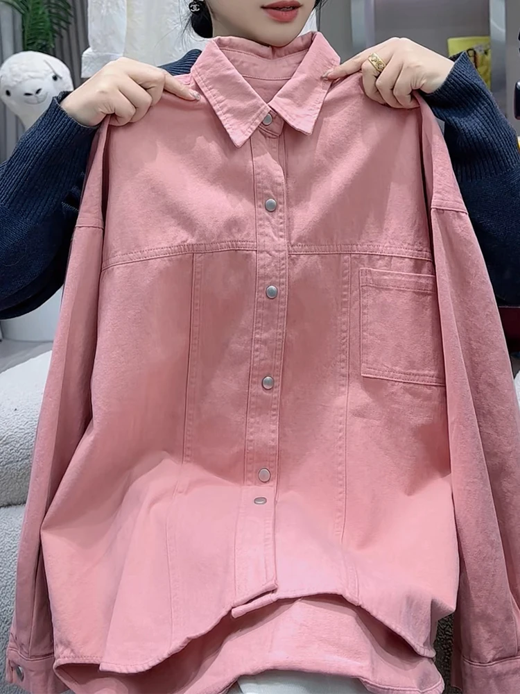 

Корейская модная свободная женская рубашка-пальто больших размеров с отложным воротником, весенняя новинка