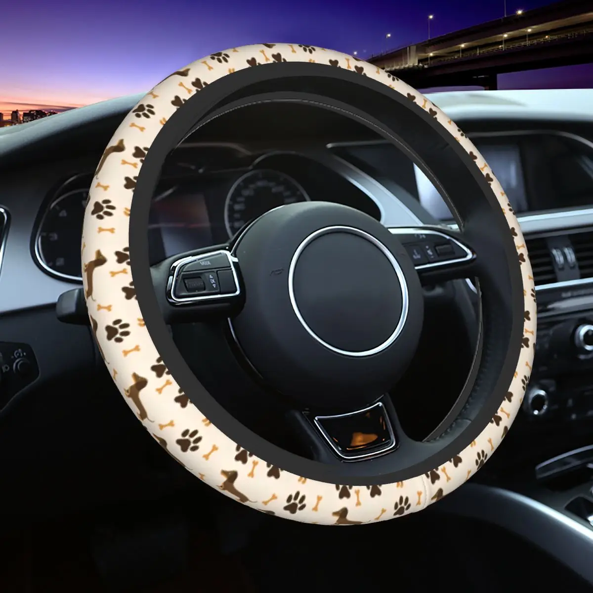 Cute Dachshund Car Steering Wheel Cover 38cm Anti-slip Animal Dog Elastische Auto Decoration Interior Accessories