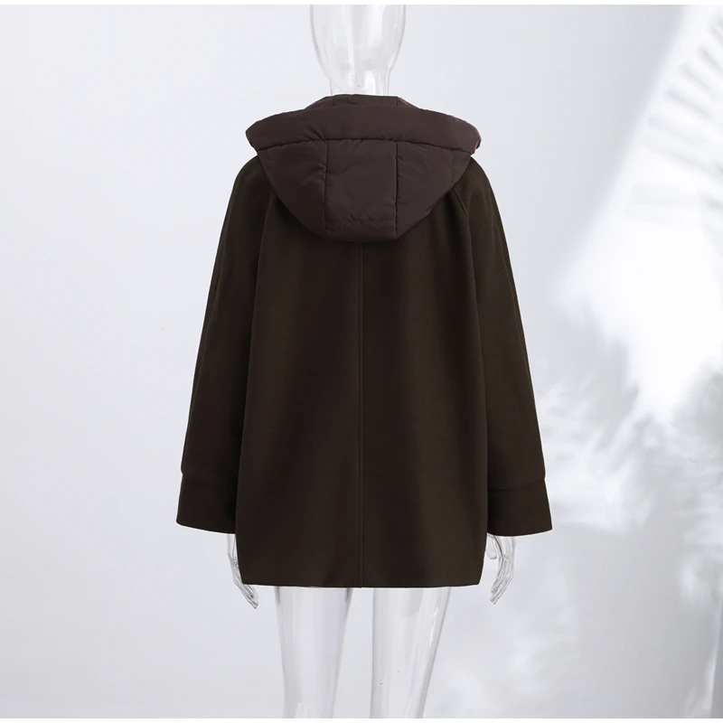 Solid Patchwork Women's Jackets Detachable Hooded Lace Up Pockets Coats Lady Chic Loose Outerwears 2026 Spring Autumn New Coat