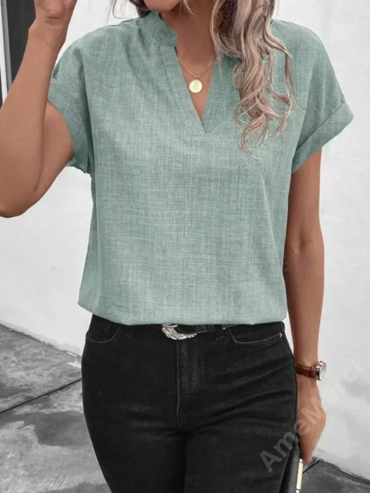 

Plus Size Woman Clothing Elegant V -neck Bat Sleeves Tops Ladies Casual Solid Color Shirts Temperament Fashion Versatile Blouse