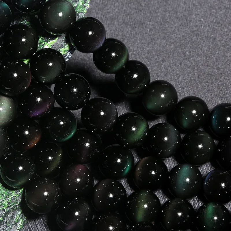 Top Quality 7A Level Black Obsidian Beads Double Eye Original Natural Stone 6 8 10 12 14 16 18 20MM Pick Size For Jewelry Making