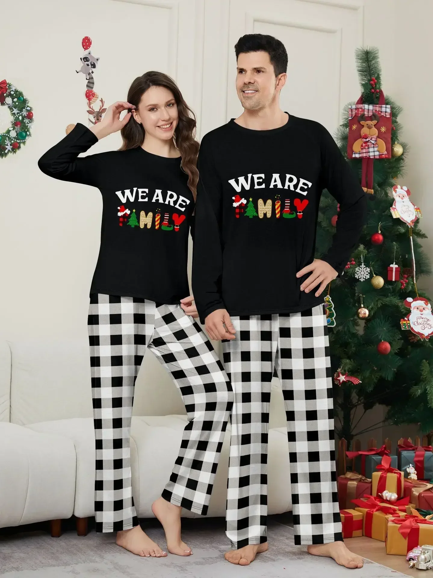 Merry Christmas Plaid Print Family Pajamas Adult Kids Matching Clothing Set Casual Soft Homewear Baby&Dog Romper Cute Xmas Look