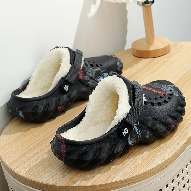 Waterproof cotton slippers for men winter 2024 new cashmere thickened warm waterproof non-slip indoor shoes