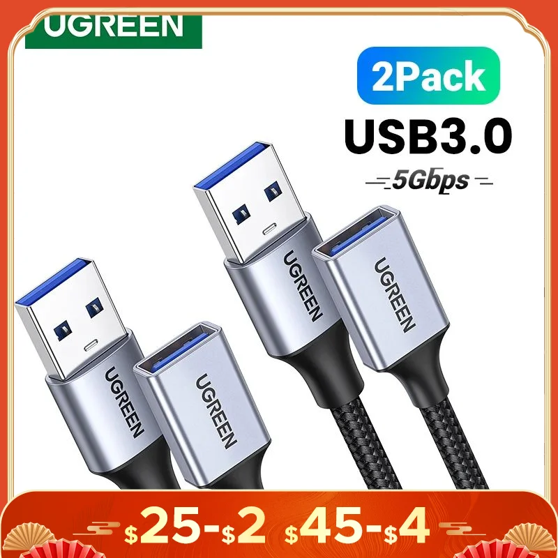 

Ugreen 2Pack USB 3.0 Cable USB Extension Cable Male to Female Data Cable USB3.0 Extender Cord for PC USB Extension Cable