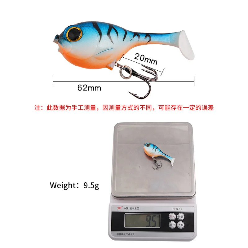 1PCS 9.5g Jumping Fish Fishing Jigging Wobbler Soft Lure Head Mustad Hooks Swimbaits Silicone soft Lure for Pike Bass Perch