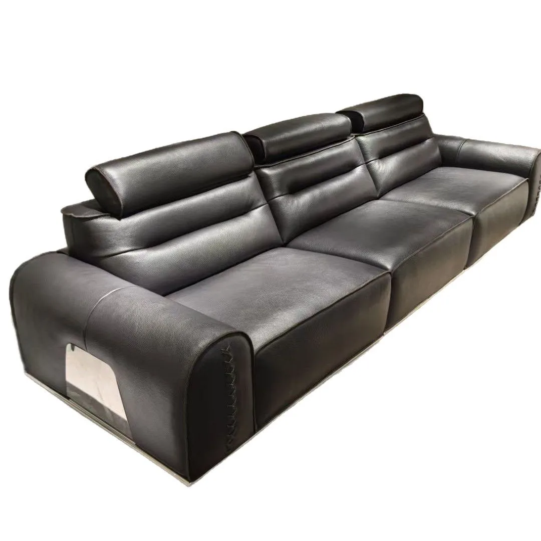 

Italian minimalist bull sofa antique living room three adjustment headrests high-end full leather villa large flat sofa
