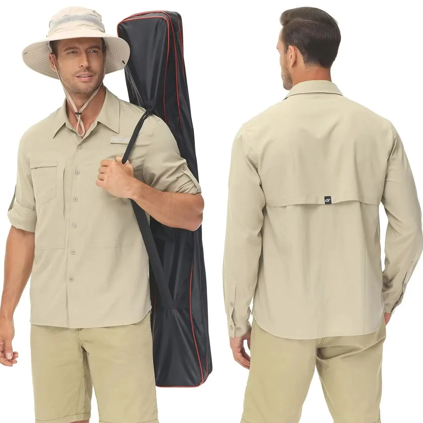 Breathable Fishing Shirts with Foldable sleeve Men's UPF 50+ Casual Hiking Cargo Shirt Button Down Shirt Blouse Zipper Pocket