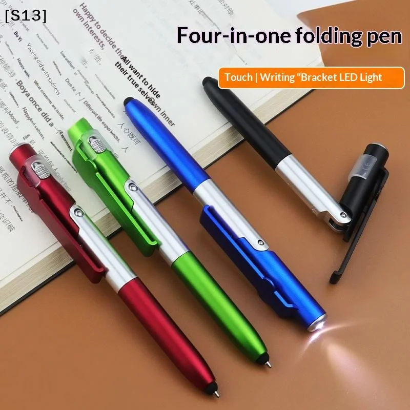 

4 In 1 Fold Multifunction Pen With LED Light Touch Screen Stylus Phone Stand For Writing Office Student Stationery Supplies[Q]Q@