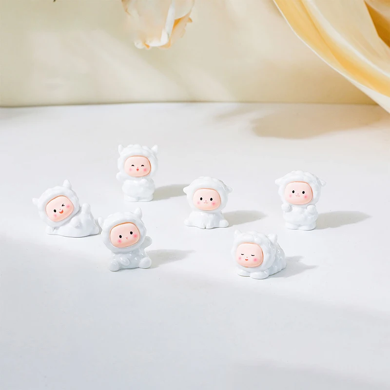 6Pcs Cute Cartoon Sheep Lamb Ornament Statue Miniature Figurines Creative DIY Home Decoration Accessories Car Decoration Gifts