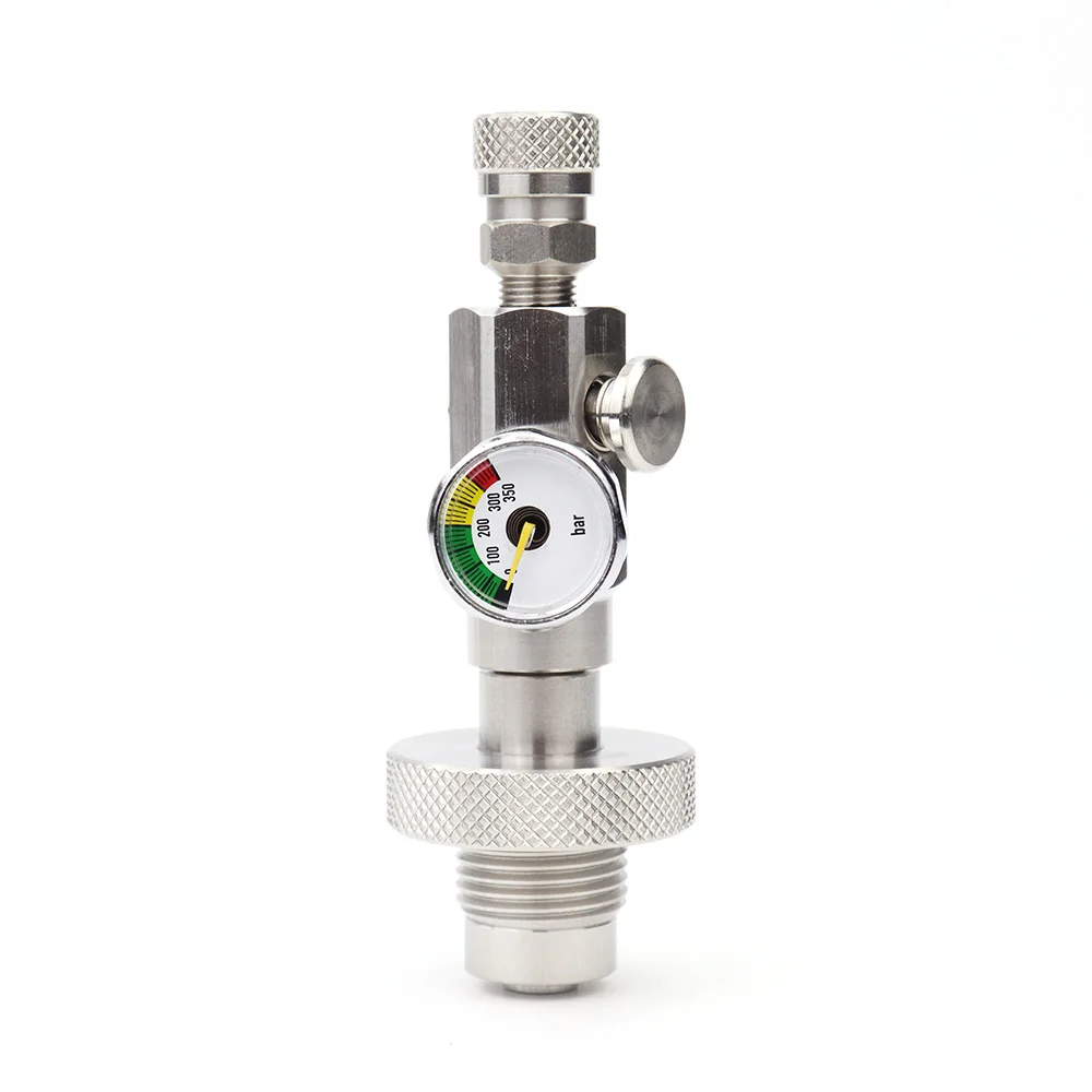 Adattatore di ricarica per immersione Stazione di riempimento DIN300 Connettore 5/8BSP con manometro e valvola di spurgo a spinta nominale 300Bar