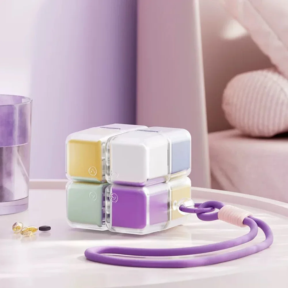 

New Magic Cube Medication Boxes Lanyard Portable Tablet Dosing Container Sealed Pill Organizer Practical Portable Medicine Boxes