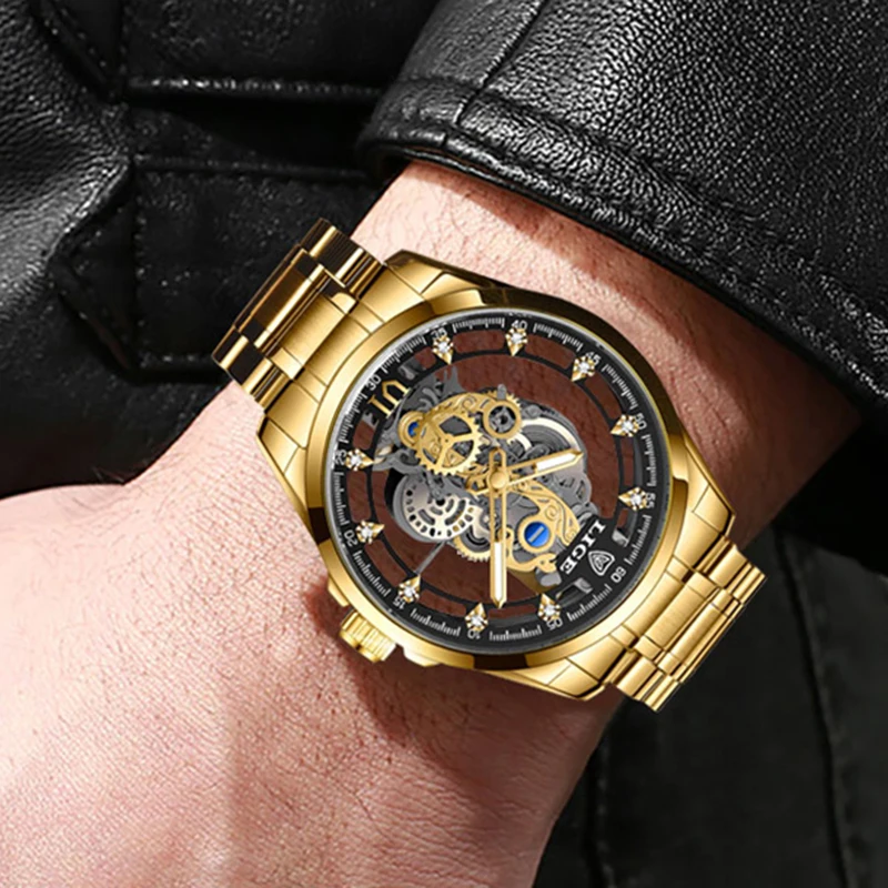 LIGE 2025 Moda Top Luxo Relógios Masculinos Esqueleto Automático relógio de pulso de quartzo para homens Relógio Marca de Luxo reloj hommes