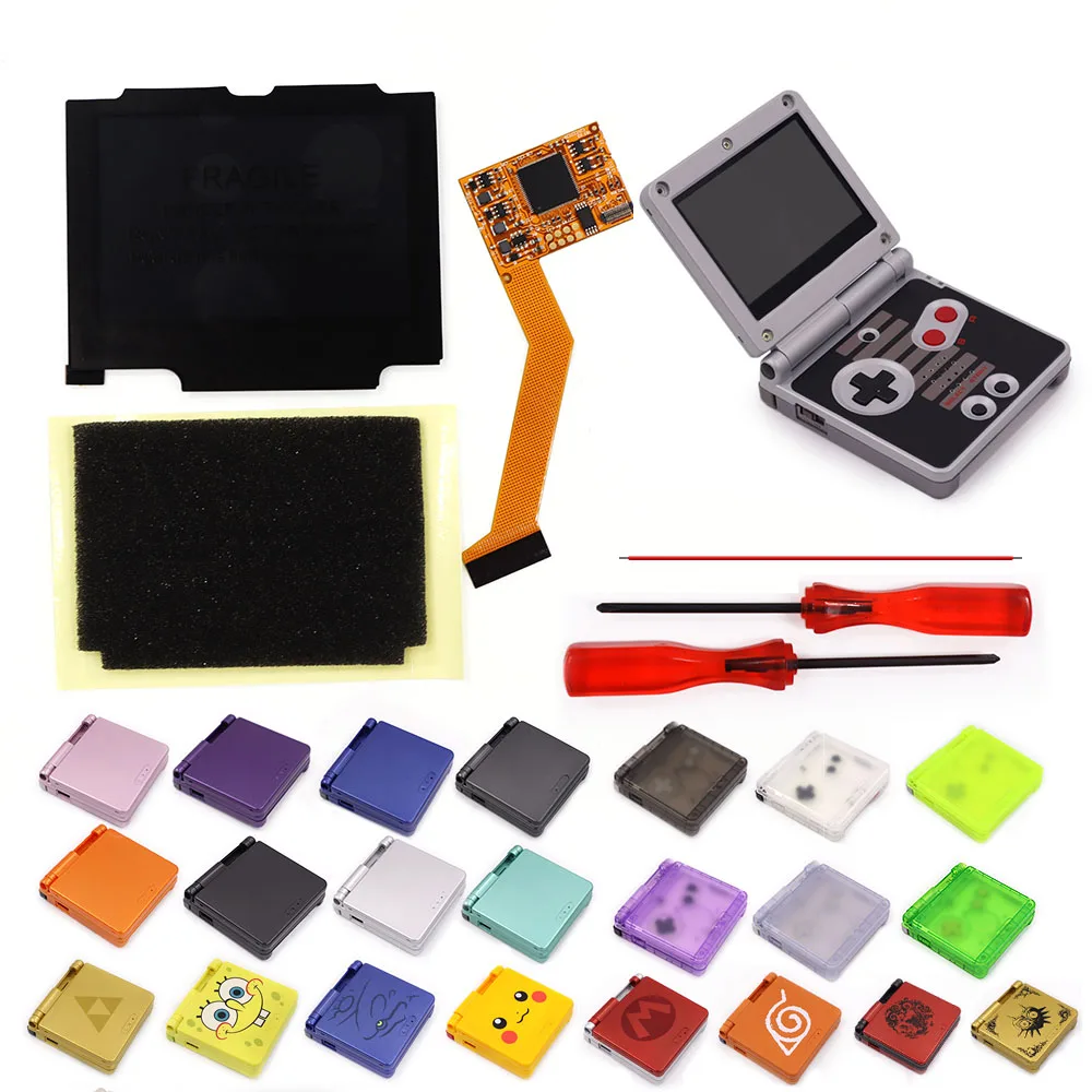 

HISPEEDIDO GBA SP IPS V2 Комплекты ЖК-экранов с подсветкой и предварительно вырезанным корпусом для консоли Gameboy Adavance SP