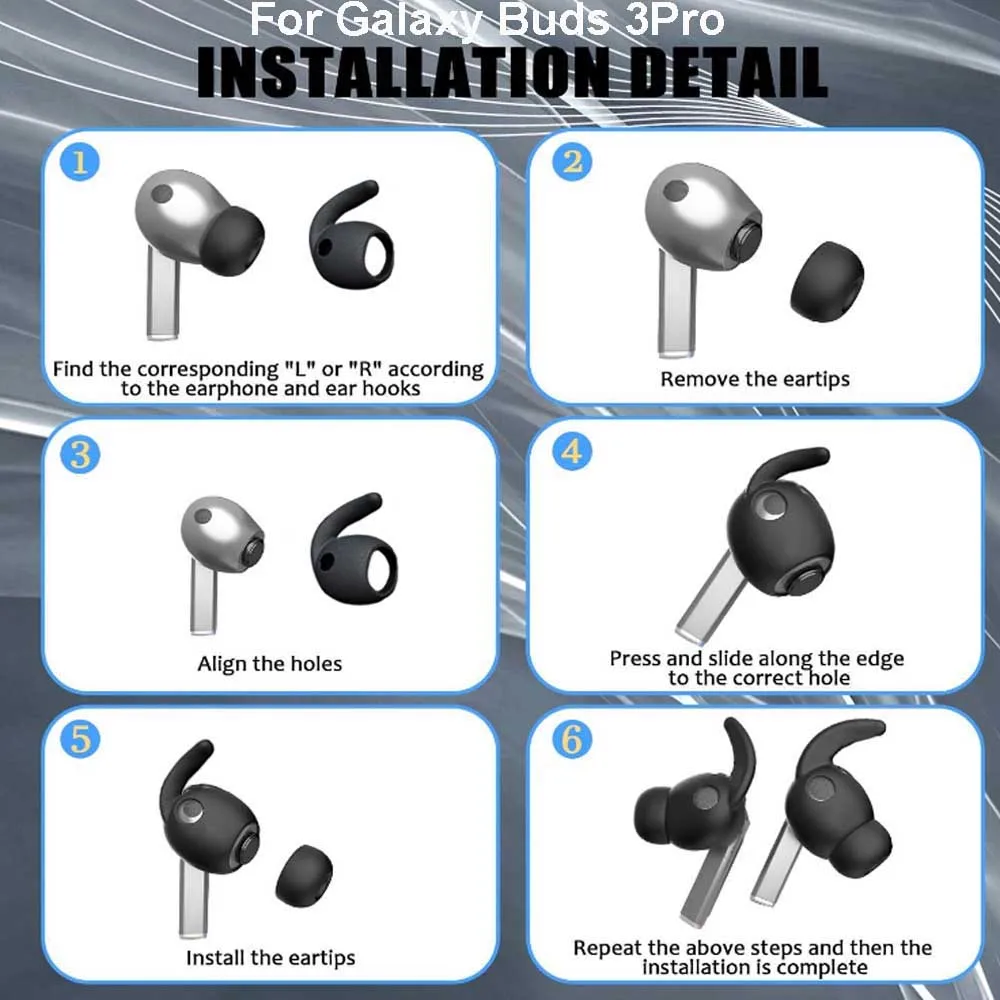 2 Pary Końcówek do Słuchawek Samsung Galaxy Buds 3 / 3Pro z Haczykami na Uszy, Antypoślizgowe Silikonowe Nakładki, Etui na Słuchawki — zdjęcie produktu 3