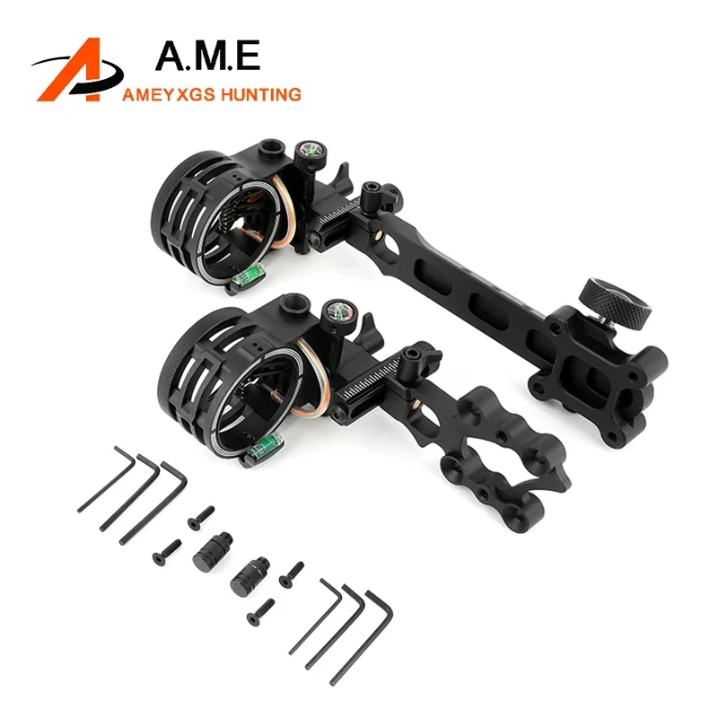 Compound Bow Sight 4x/6x/8x Lens 5 pin Archery Sight 0.019 inch Optical Fiber For Left/Right Hand Shooting Hunting Aim Targht