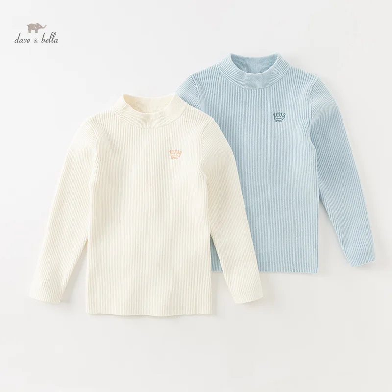 Dave Bella 2023 New Autumn Winter Girl Tops Knitted Half High Collar Sweater Pullover Fashion Casual Sweet Undershirt DK4237308