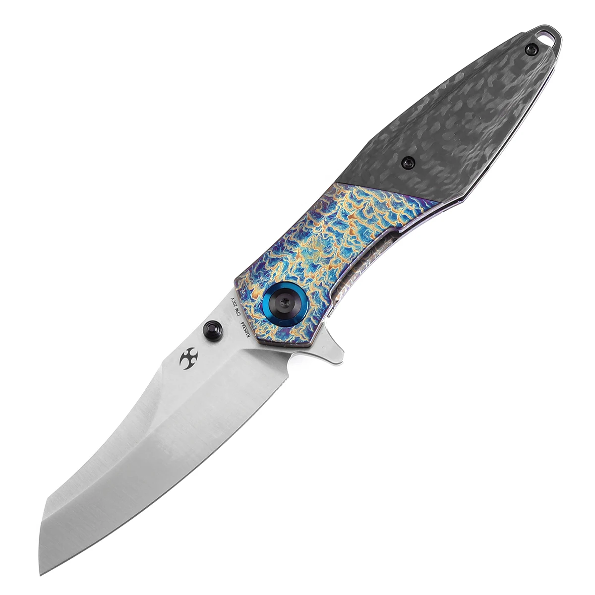 Kansept Mistaken K1053A4 Satin CPM 20CV+Lightning Strike Finish Titanium + Twill Carbon Fiber + Timascus Clip Flipper for EDC