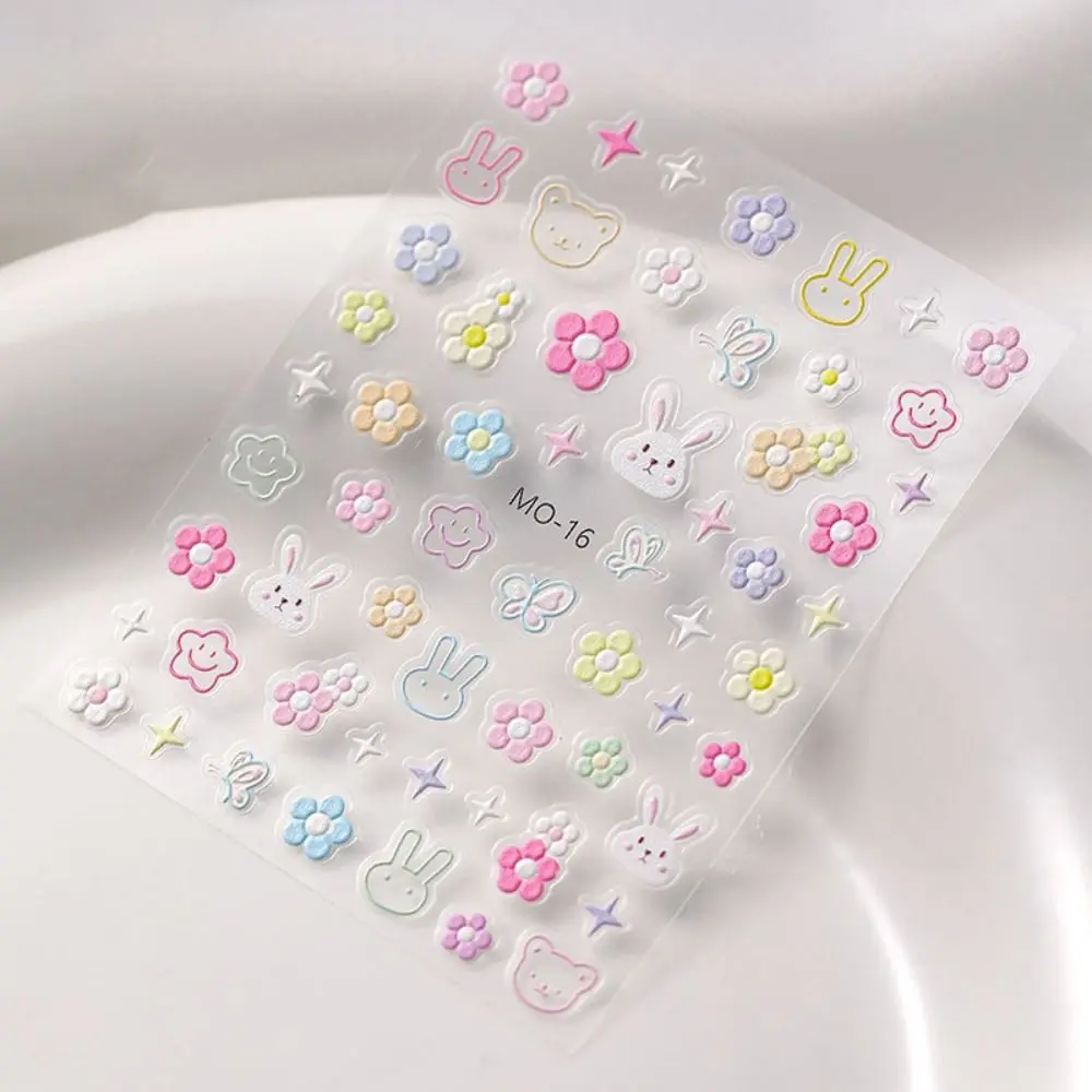 Cute Floral Nail Decal 5D Embossed Flower Rabbit Nail Sticker Graffiti DIY Nail Art