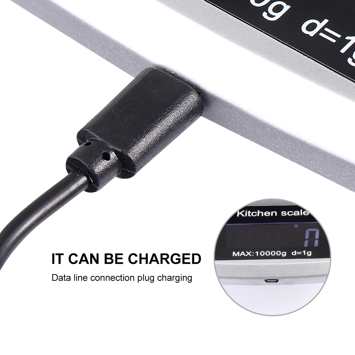 

1PC 10kg/1g Rechargeable Kitchen Scale Stainless Steel Accuracy LCD Display Digital Scale Measurement Tool (Silver)
