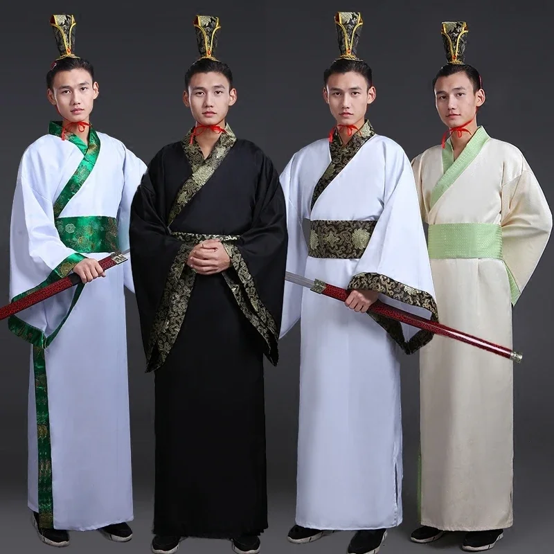 Fato de Han Tang Qin Hanfu masculino, traje antigo de performance, palco tradicional, cosplay de estudante, chinês, dinastia oficial, homem