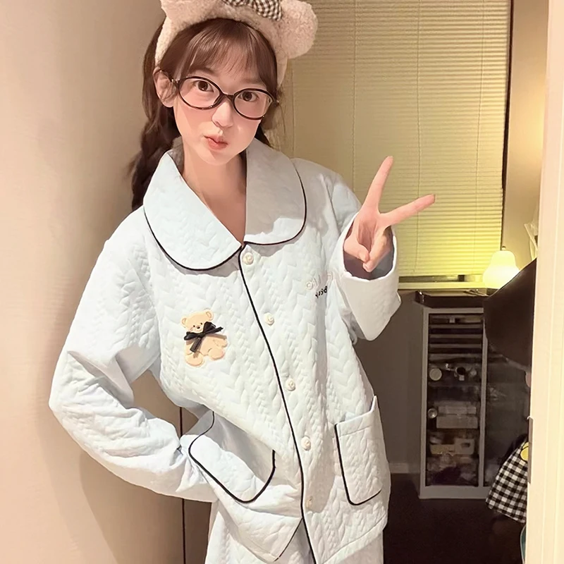 

Pajama Sets Plus Size Women Sleeve Colors Chic Homewear Youth Holiday Solid-Color Thicken Skin-Friendly Twill Printing Dessert