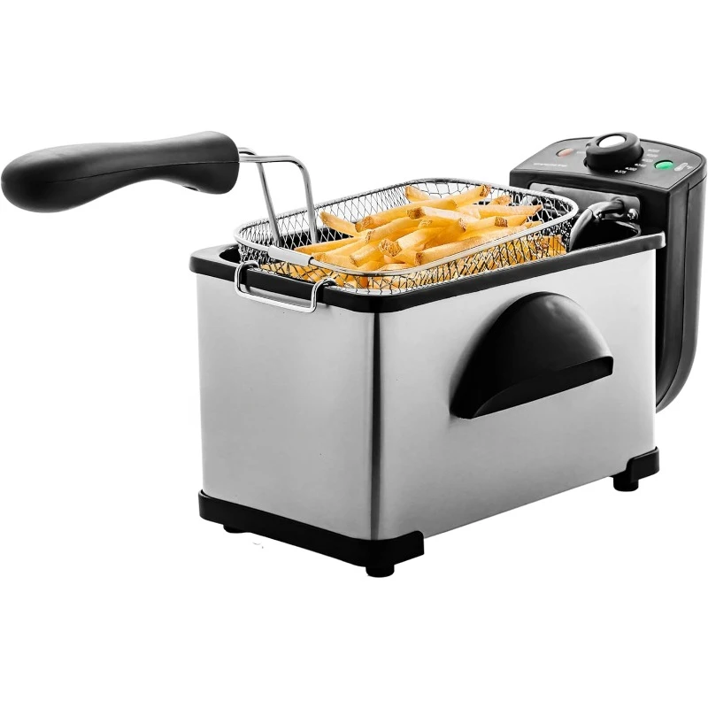 Electric Deep Fryer 2 Liter Capacity,   Removable Frying Basket and Easy to Clean Stainless Steel Body, Silver FDM2201BR