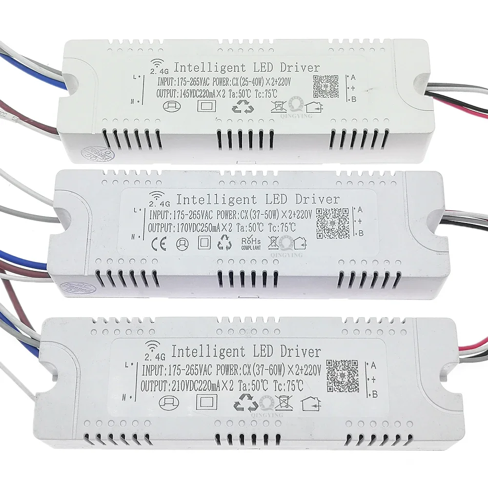 1 peça driver de led inteligente 2.4g + controle remoto 220v rf e aplicativo 220ma transformador de iluminação de escurecimento 25-40w 37-50w 37-60w