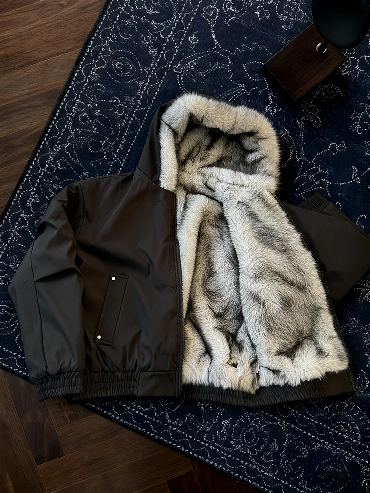 

American Sle Hooded Wolf King Mountain Eagle Jaet Men's Winter Thiened Fce Cleanfit Silhouette Workwear Cotton Jaet