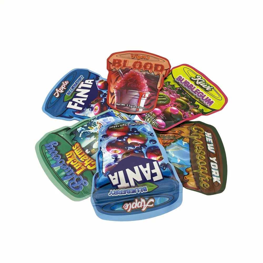 100 Stück/Packung 3,5G Cartoon-Mylar-Beutel, geruchsdichter Beutel, leerer Zip-Lock, 3,5 Snack-Süßigkeiten-Verpackung, Aufbewahrungsbeutel – Detail 1