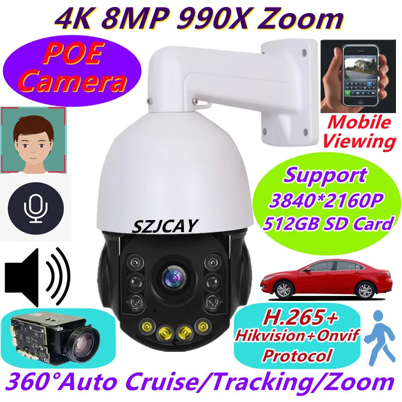 SZJCAY IR 150 M 8MP 4K Wireless WiFi Surveillance Camera 990x Zoom, Outdoor High Speed Dome PTZ POE IP Camera Human Tracking