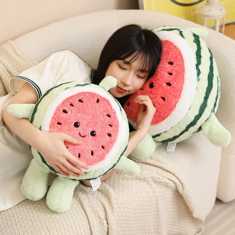 Jouets en peluche pastèque Kawaii, oreiller en peluche de fruits de dessin animé drôle, coussin de canapé et de chaise, décoration de maison mignonne, cadeau pour enfants