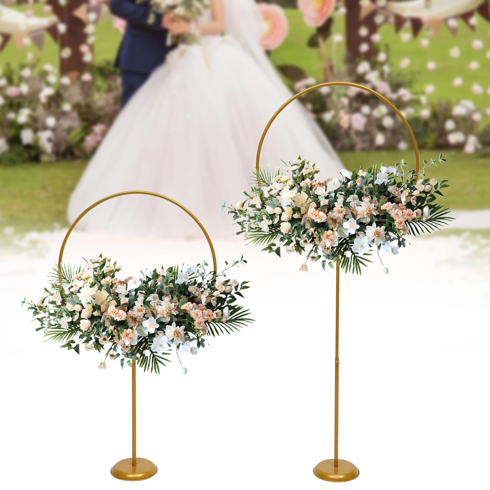 2Pcs Wedding Arch Bracket Metal Wreath Ring Balloon Flower Display Round Rack For Wedding Paty Decor