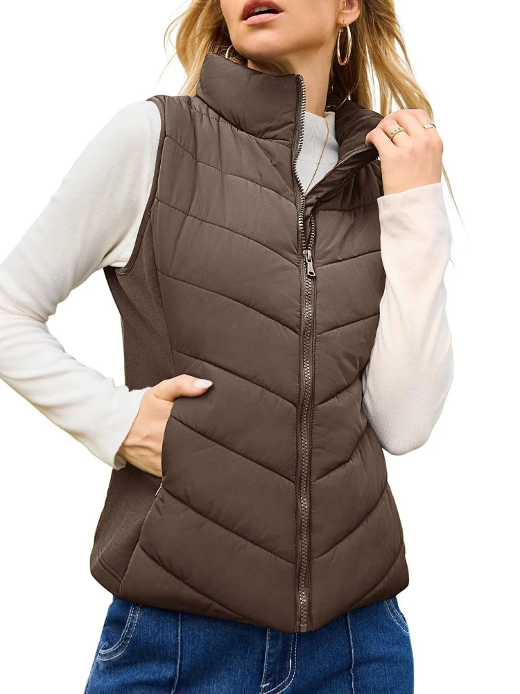 Veste en coton épais à col montant pour femme, vêtement de poche avec fermeture éclair, couleur unie, décontracté, Simple, pour les déplacements, nouvelle collection automne et hiver