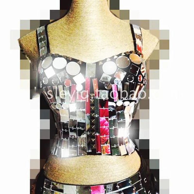 New Shinny Nightclub Mirror Costume 2ops Sets Women GoGo Dancer Costume Festival Outfit Stage Singers Clothes DJ Costume VDB748