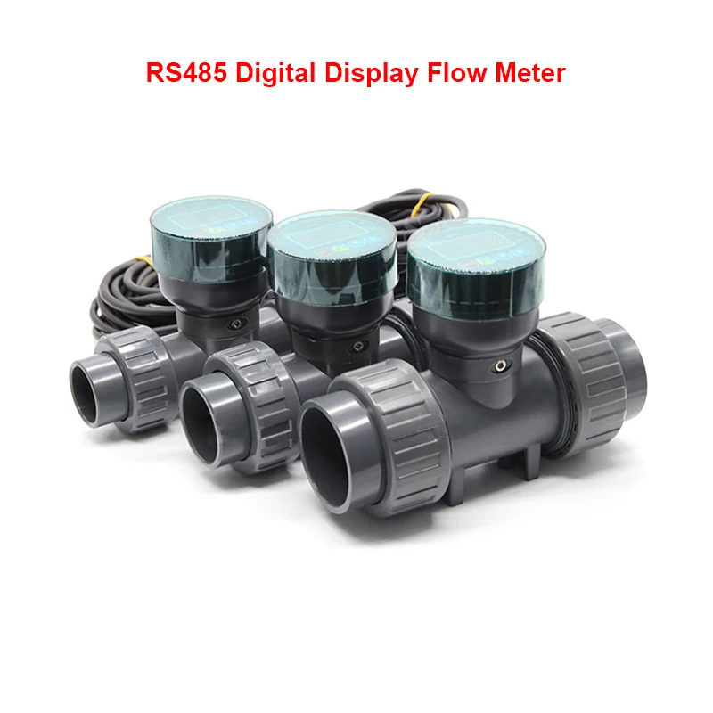 RS485 Digital Display Flow Meter High Precision Smart LCD Electronic Flowmeter UPVC Flow Sensor Water For Farm/Garden Irrigation