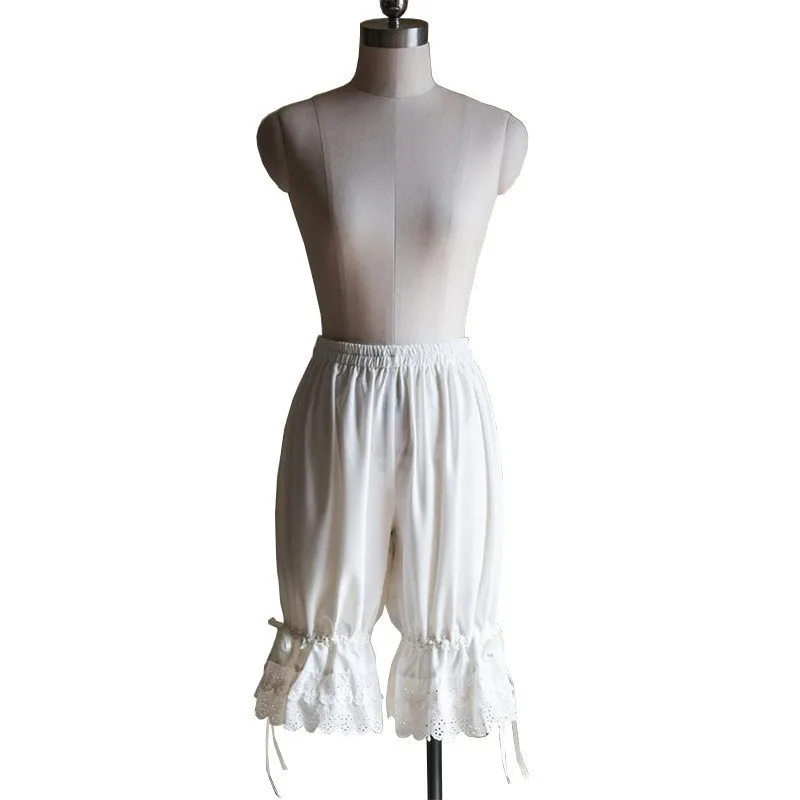 여성 패션 클래식 중세 빅토리아 짧은 바지 빈티지 속옷 로리타 반바지 레이디 소녀 프릴 보우 화이트 블루머 바지