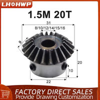 Bevel Gear 1.5M 20 Tooth Hole 8/10/12/14/15/16 Standard Hole 45 Steel Tooth Surface Quenching Bevel Gear Screw Hole Fixed