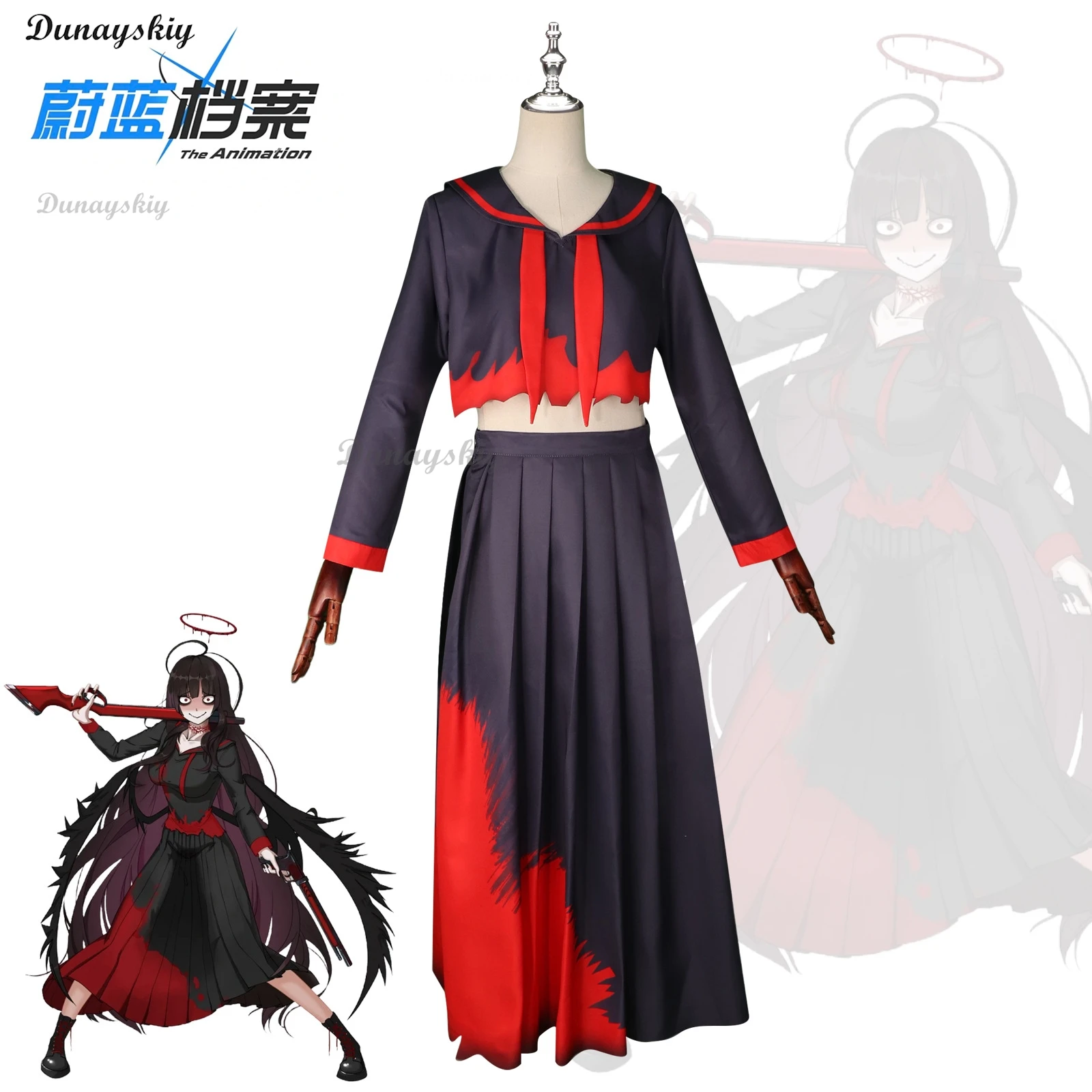 Game Blue Archive Kenzaki Tsurugi Cosplay Costume Wig Japanese Black JK School Uniforms Long Skirt Woman Sexy Halloween Suit