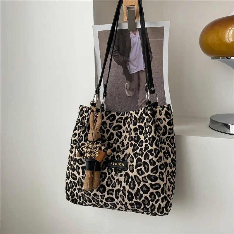 

Youda Fashion Women Leopard Shoulder Bag Reusable New Shopping Bags Underarm Pack Casual Tote Female Handbag Student Schoolbag