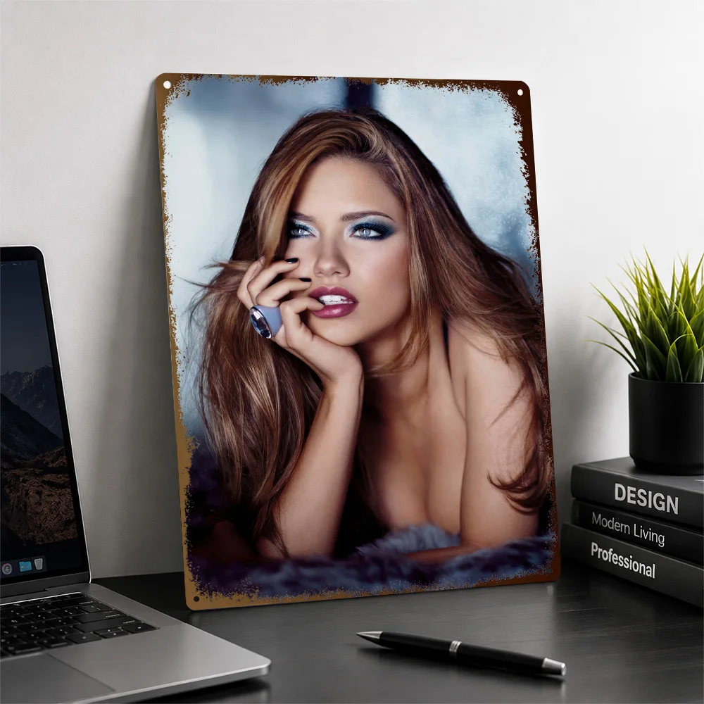 Glamorous Adriana Lima With Smoky Eyes Aluminum Poster Customized Metal Tin Sign Chic Pop Culture Style Wall Art Bedroom Decor