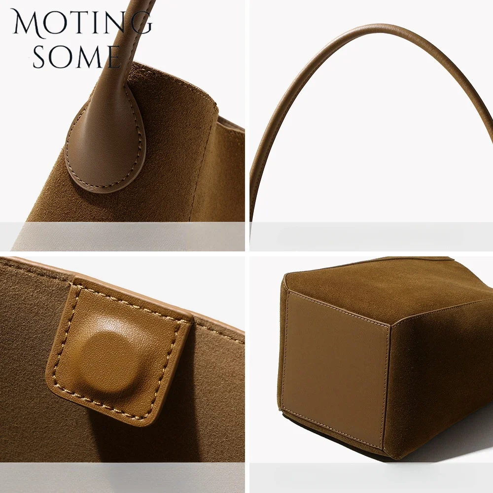 Motingsome Top Quality Suede Leather Bag for Women Underarm Shoulder Bucket Autumn New Lady Retro Handbag and Purses 2024